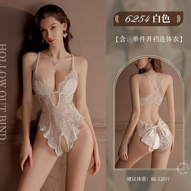 Fei Mu lencería sexy, adornos de mariposa, nalgas, pecho abierto, entrepierna abierta, sujetador de una pieza, traje sexy, encaje de archivo abierto 6254
