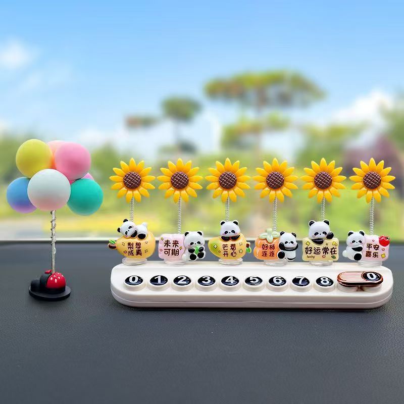 흔들리는 머리 팬더 해바라기 + 베이지 아로마테라피 주차 표시 + 다채로운 풍선