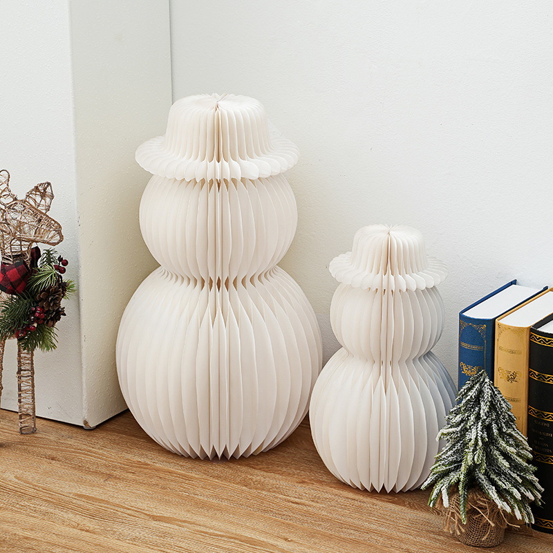 Decoración navideña, nido de abeja de papel blanco, decoración de muñeco de nieve, decoración de ventana de tienda de centro comercial de invierno festivo