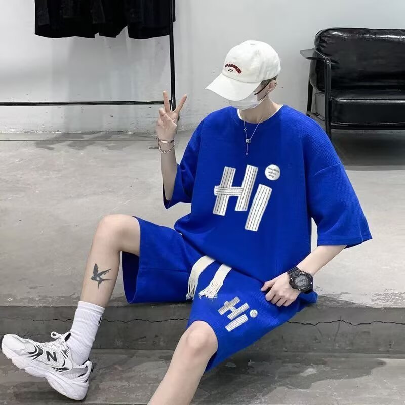 Camisa menos ropa traje de ropa deportiva verano para hombres camiseta de manga corta jersey de baloncesto pantalones cortos casuales de dos piezas tendencia coreana