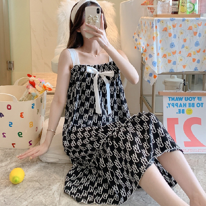 Correa de verano camisón chica con almohadilla de pecho pijamas correa de arco de seda artificial sexy desgaste del hogar lindo sexy