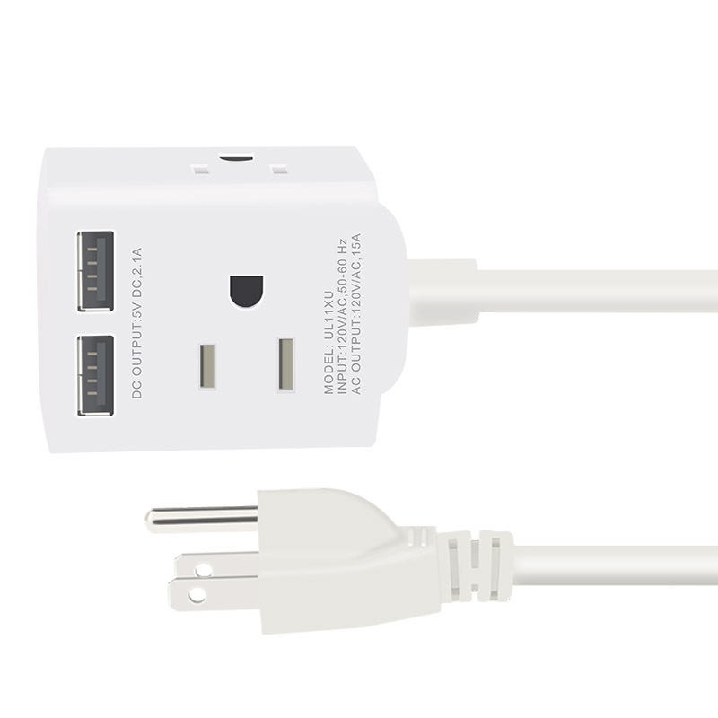 美标插座 美式排插 美规USB插座 带线美规一拖四插排美国家用插座