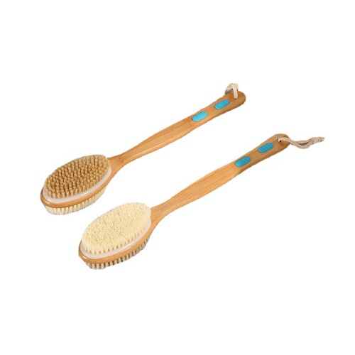 Double-sided bamboo long-handled brush, bath and bath brush, SPA massage pig temple soft bristle brush, exfoliating mud rub and back brush