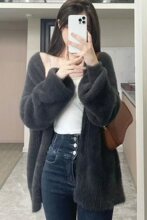 软糯毛衣外套女春秋慵懒风感小个子宽松显瘦仿水貂绒针织开衫