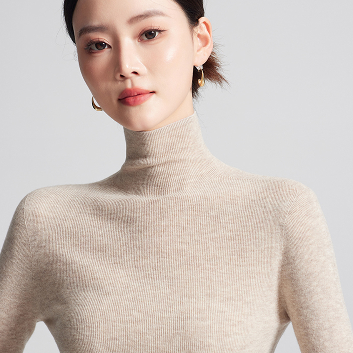 洗濯機で洗えるシームレス18針精編ニットベースレイヤー100%ピュアファインウールセーター女性用秋冬ハイネックセーター
