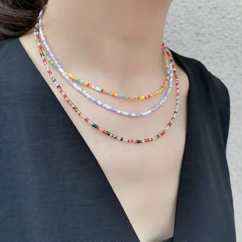 5g Weight Necklace Classification Fashion Ethnic Style Geometric Colorful Ethnic Mixed Materials Seed Bead Beaded Necklaces Wholesale