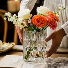 感轻奢花瓶摆件玻璃透明水养水培鲜花玫瑰百合客厅ins风