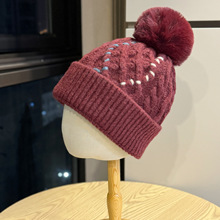 新款彩线麻花纹羊毛混纺毛线帽子女秋冬保暖针织帽包头防寒学生潮