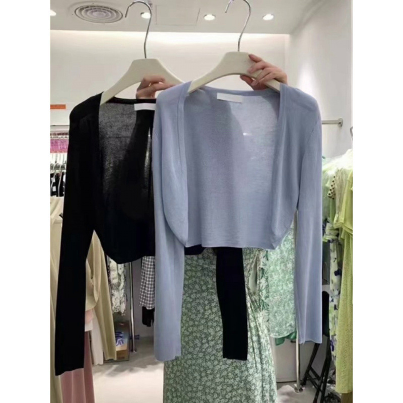 Thirteen Line Knitted Cardigan Jacket Summer Shawl Autumn Outer Wear Thin Waistcoat Blouse Short Top