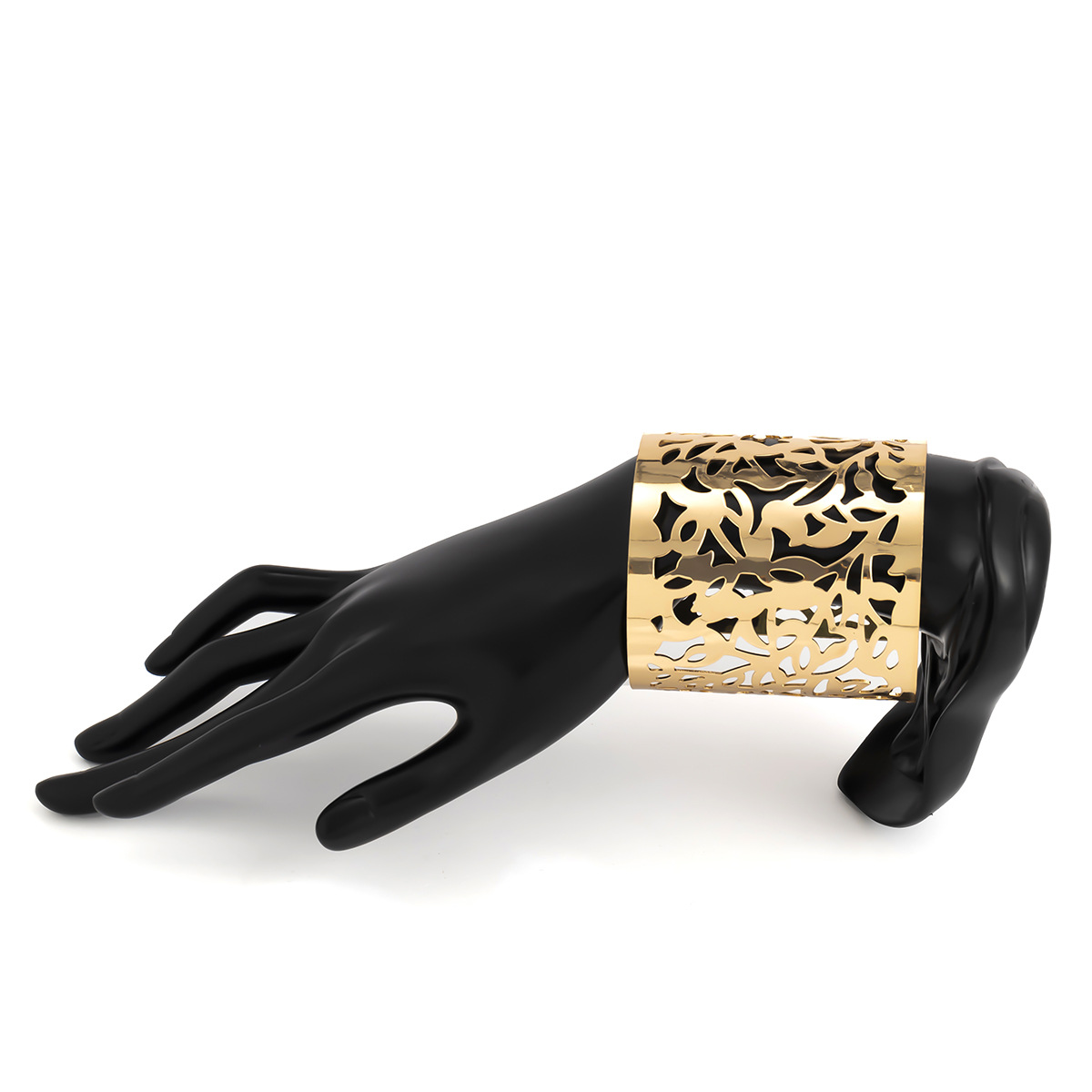 Bracelet en métal personnalisé style hip-hop, large niche minimaliste creuse en forme de fleur pour femmes_voghion.com