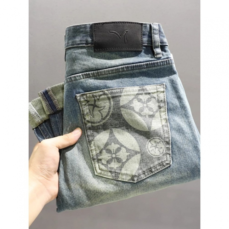 Vaqueros azul claro de marca de moda de alta gama, pantalones ajustados para hombres, pantalones elásticos, pantalones de otoño de año nuevo 2024