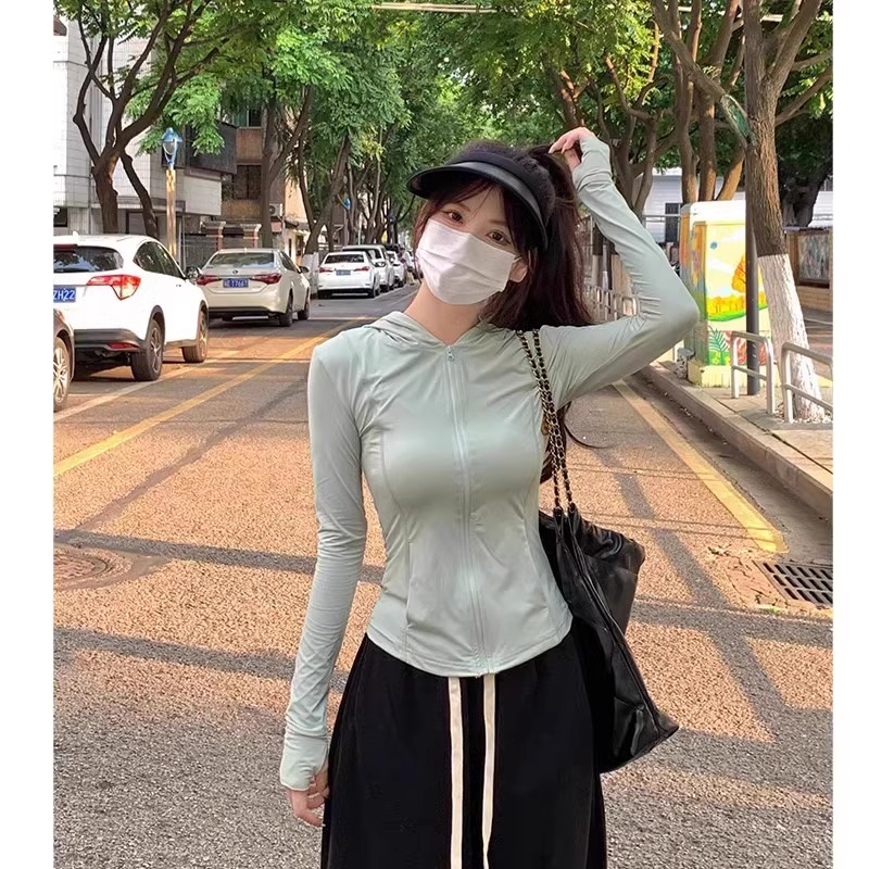Ropa de Protección Solar Ajustada para Mujer, Estilo Verano 2026, Conjunto de Protección UV para Figuras Delgadas, Chaqueta de Seda Helada, Top para Senderismo