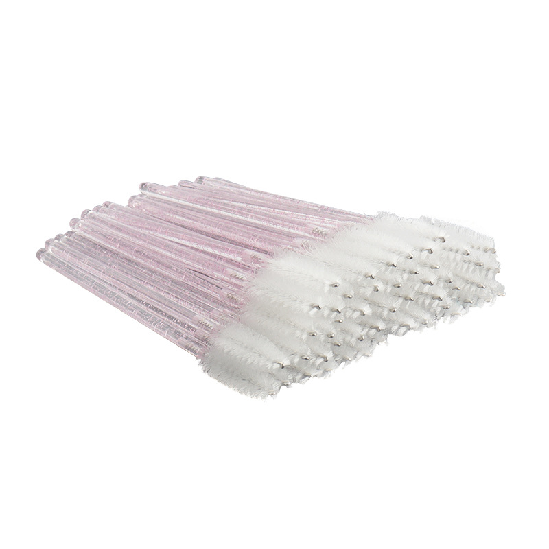 50 cepillos de maquillaje de pelo de nailon desechables, peine de cejas en espiral, cepillo de belleza, cepillo de pestañas de varilla de cristal sólido