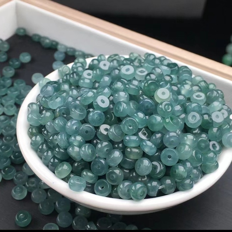 天然翡翠a品藍水そろばん玉玉玉散珠氷種玉玉玉隔珠ブレスレットネックレスDIY手作り部品|undefined