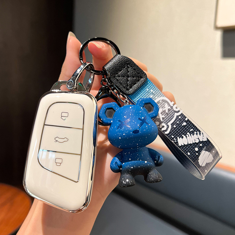 체리 F-스마트 3 키 [싱글 쉘 화이트] + 블루 폭력 곰 펜던트