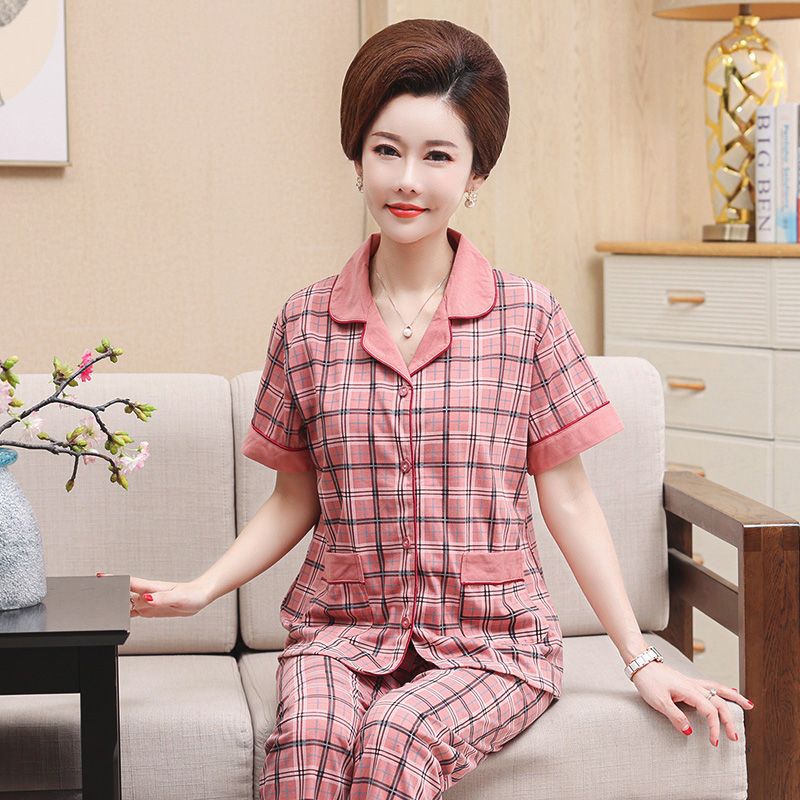 Pijamas de mamá de mediana edad pantalones de manga corta de algodón 100% delgado de verano para mujer ropa para el hogar de algodón de mediana edad y edad avanzada