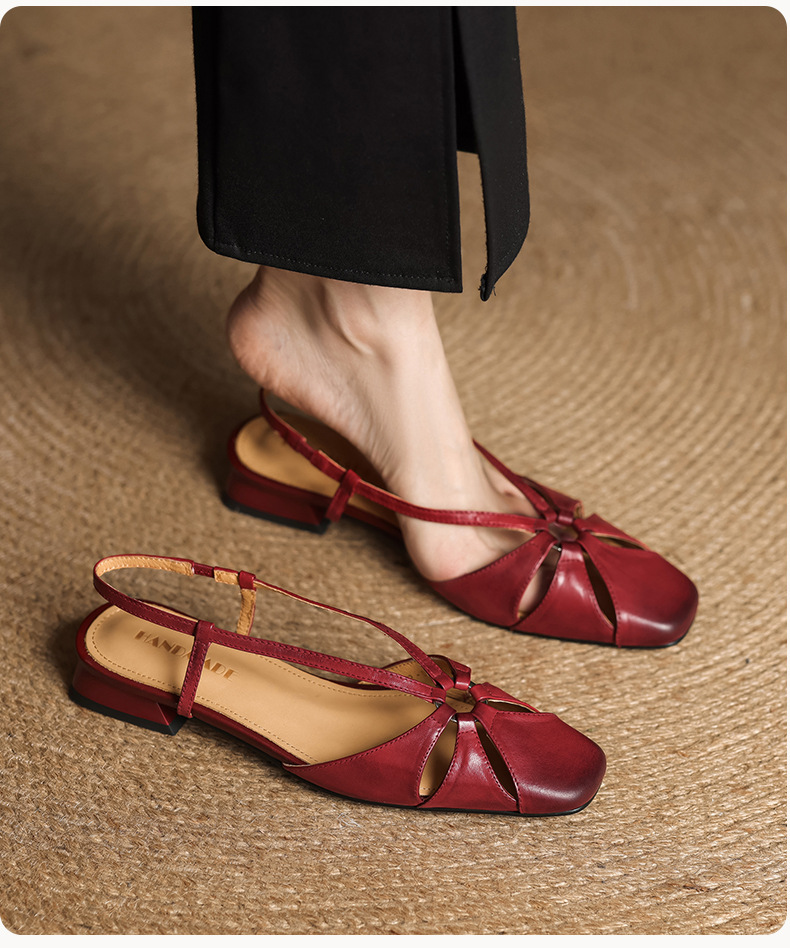 Sandal nữ quai ngang mũi nhọn phong cách vintage, gót thấp 3 cm — đen chi tiết 11