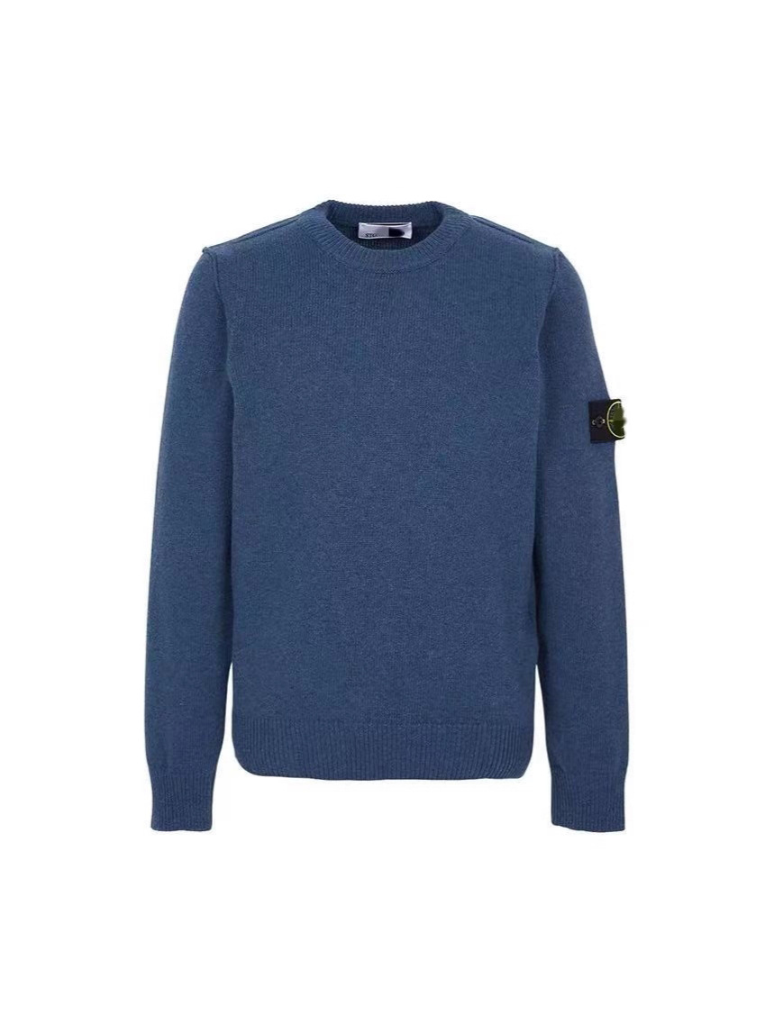 Cross-Border American-Style Stone Replica Wool Sweater with Compass Patch, Crew Neck Pullover Knit Sweater for Men and Women