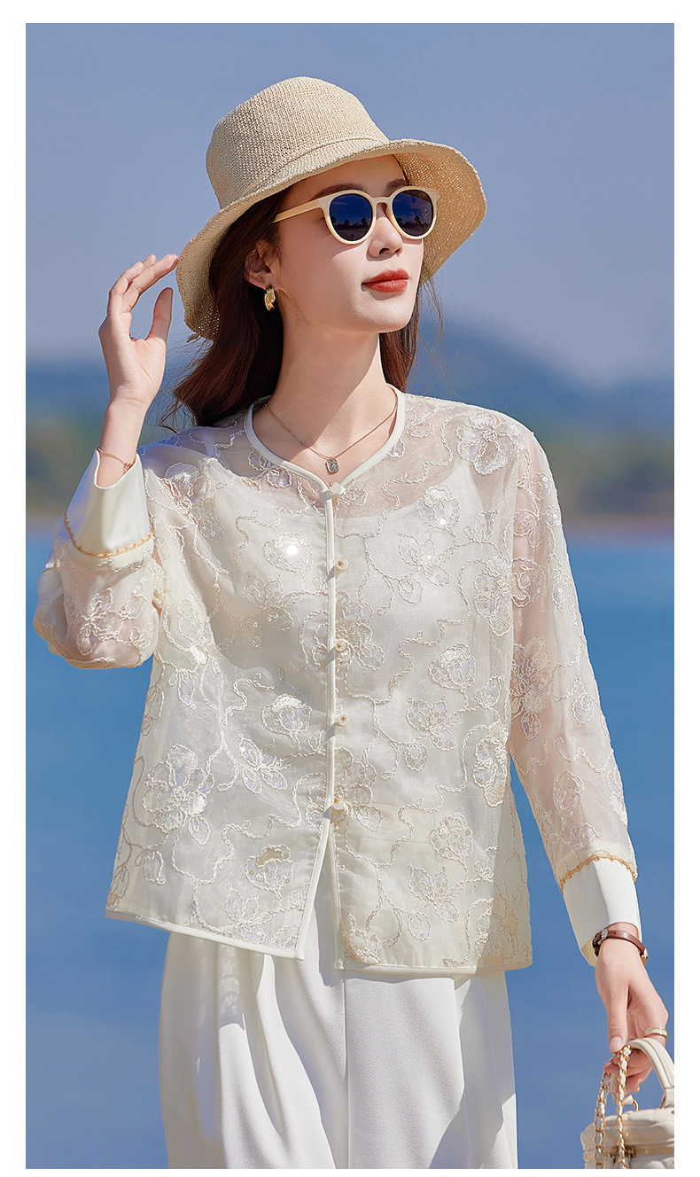 Áo cardigan nữ tay dài thêu hoa cổ tròn phối nút — Màu hồng, màu mơ chi tiết 14