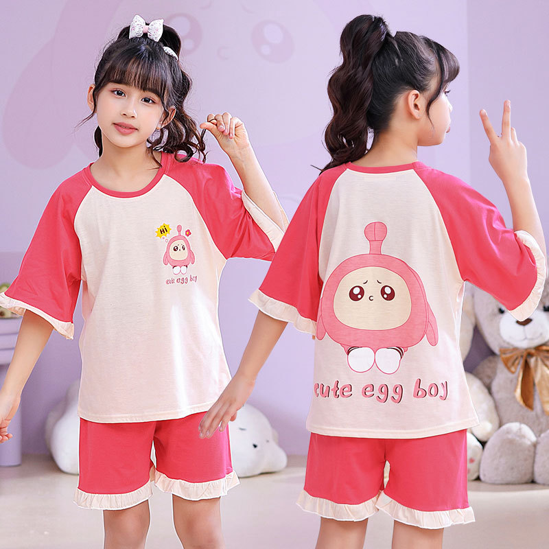 Verano niñas pijamas algodón peinado fino traje de manga corta niños niñas estilo occidental grande lindo homewear