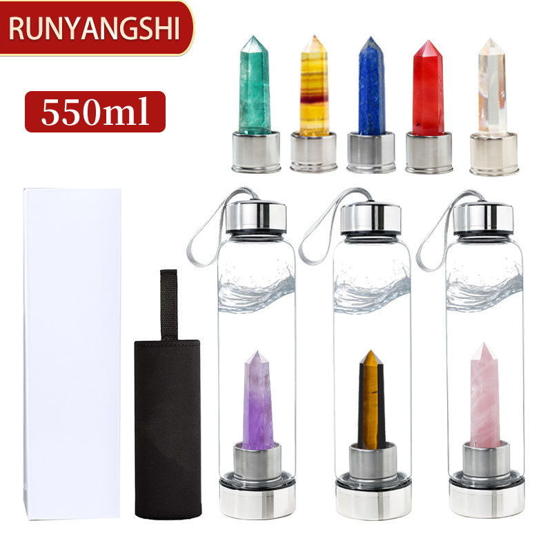 Cross-Border Natural Crystal Hexagonal Prism Glass Water Cup Energy Column Cup Spa Cup Sports Tea Cup Water Bottle Factory Wholesale