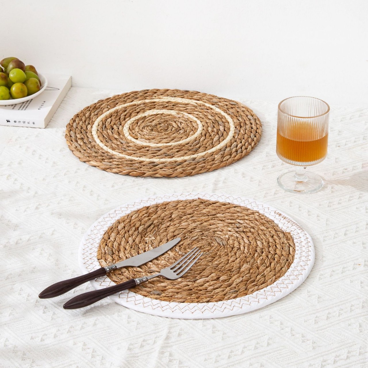 Cojín de mesa tejido a mano japonés estilo pastoral taza de té almohadilla de aislamiento térmico almohadilla de mesa a prueba de quemaduras redonda gran cojín de mesa