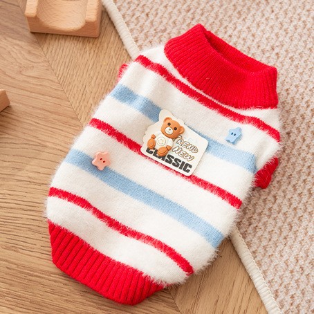 Otoño y invierno pequeño oso rayas cálidos suéter de dos patas Navidad y Año Nuevo mascotas perros y gatos pequeños y medianos ropa