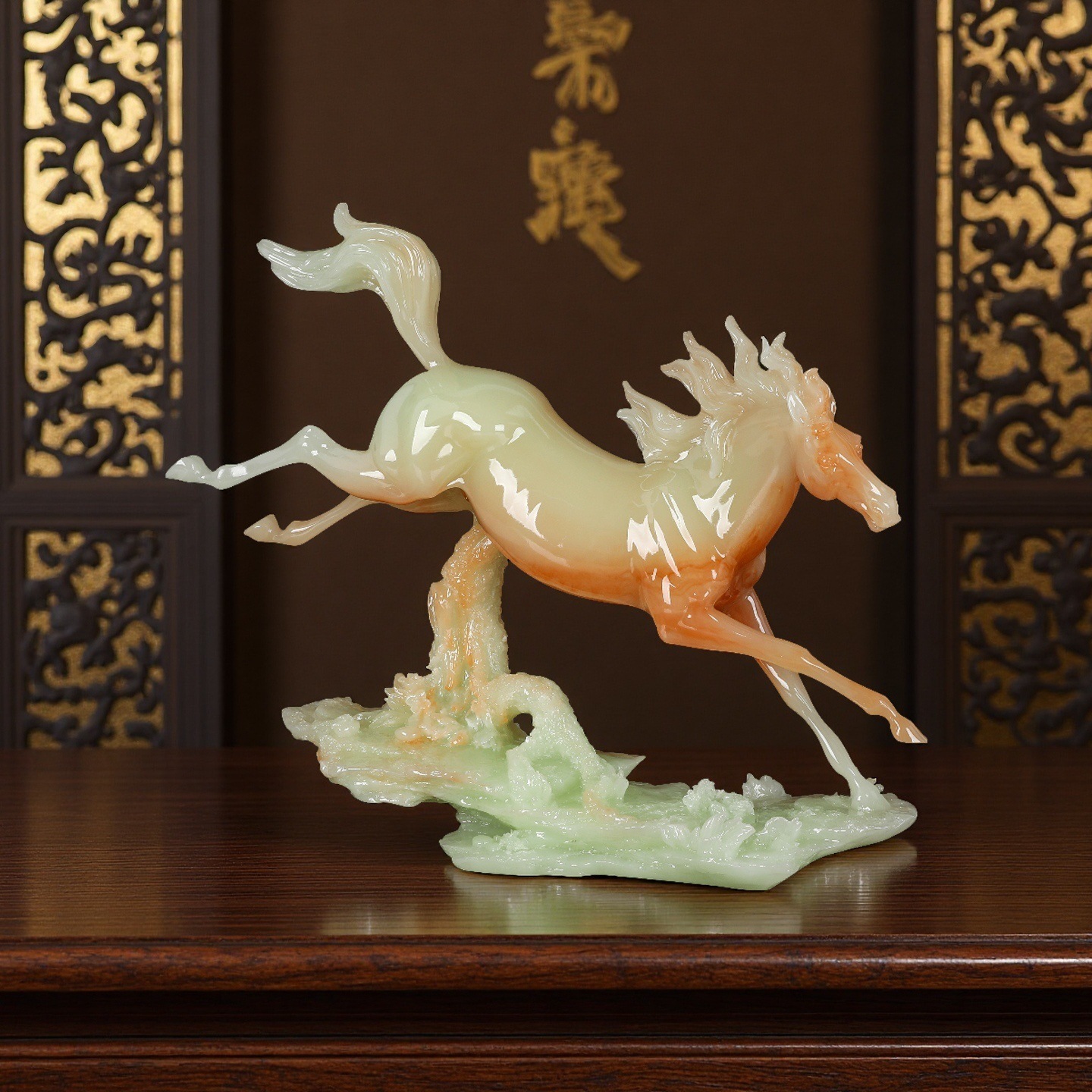 中式仿玉立马发财马摆件乔迁开业礼物客厅办公室保险公司礼品批发