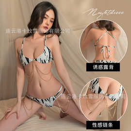 情趣内衣豹纹套装性感内衣诱惑美背制服三点式链条款无痕丁裤1921