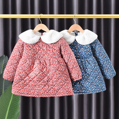 Floral Girl's Winter Warm Fleece Hooded Princess Dress 2024 New Fall and Winter Thicker Fleece Cotton Children's Cozy Dress