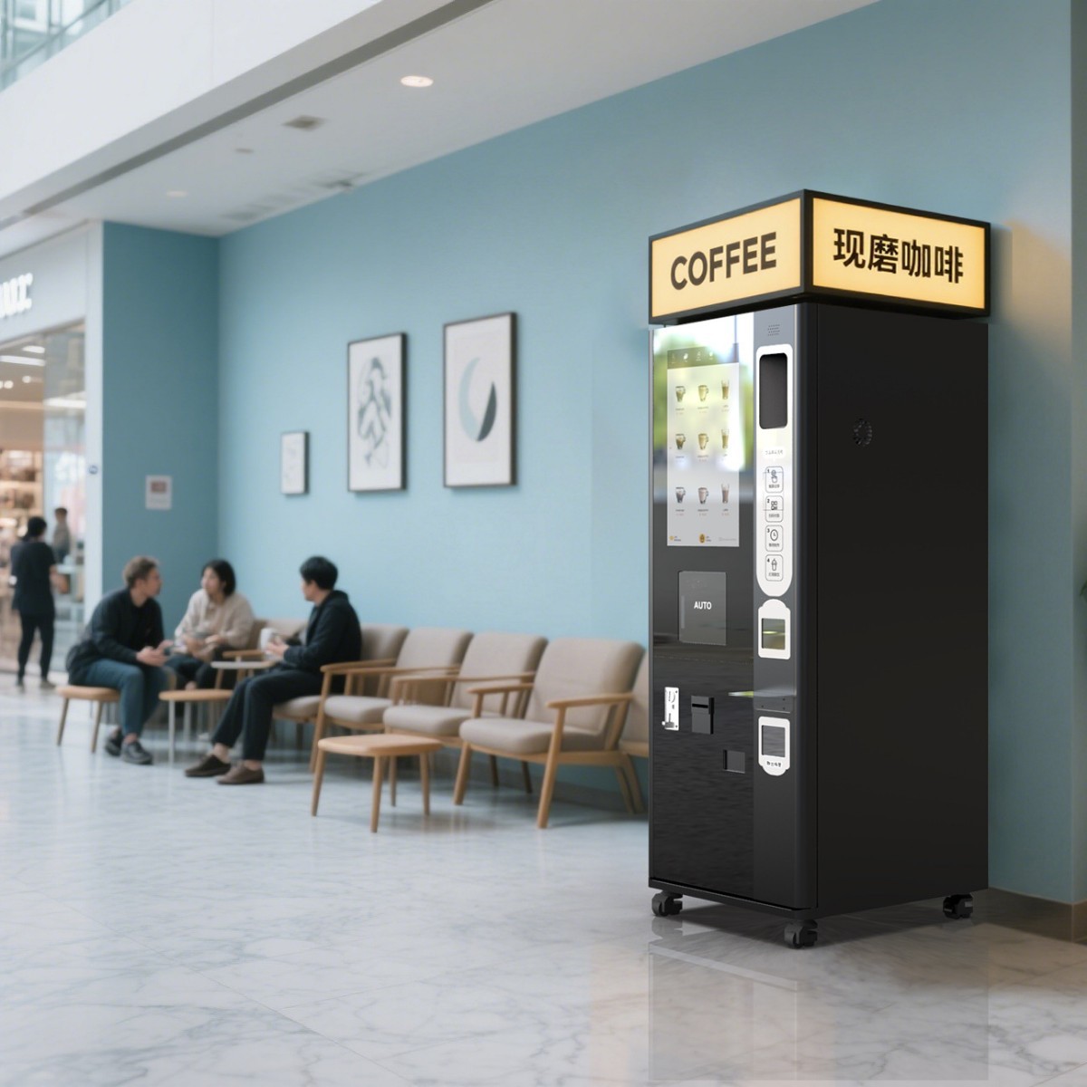 Máquina de venta de café de cabecera de servicio de autoservicio, molienda automática, extracción y preparación de cinta de preparación, limpieza de tubería trasera