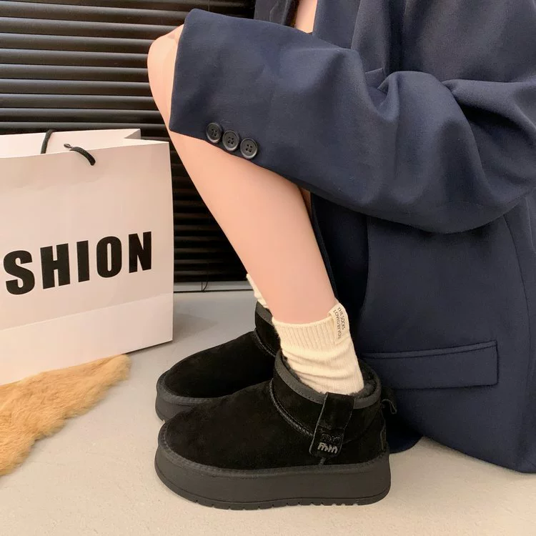 Warm boots platform, keep warm non-slip shoes, genuine leather