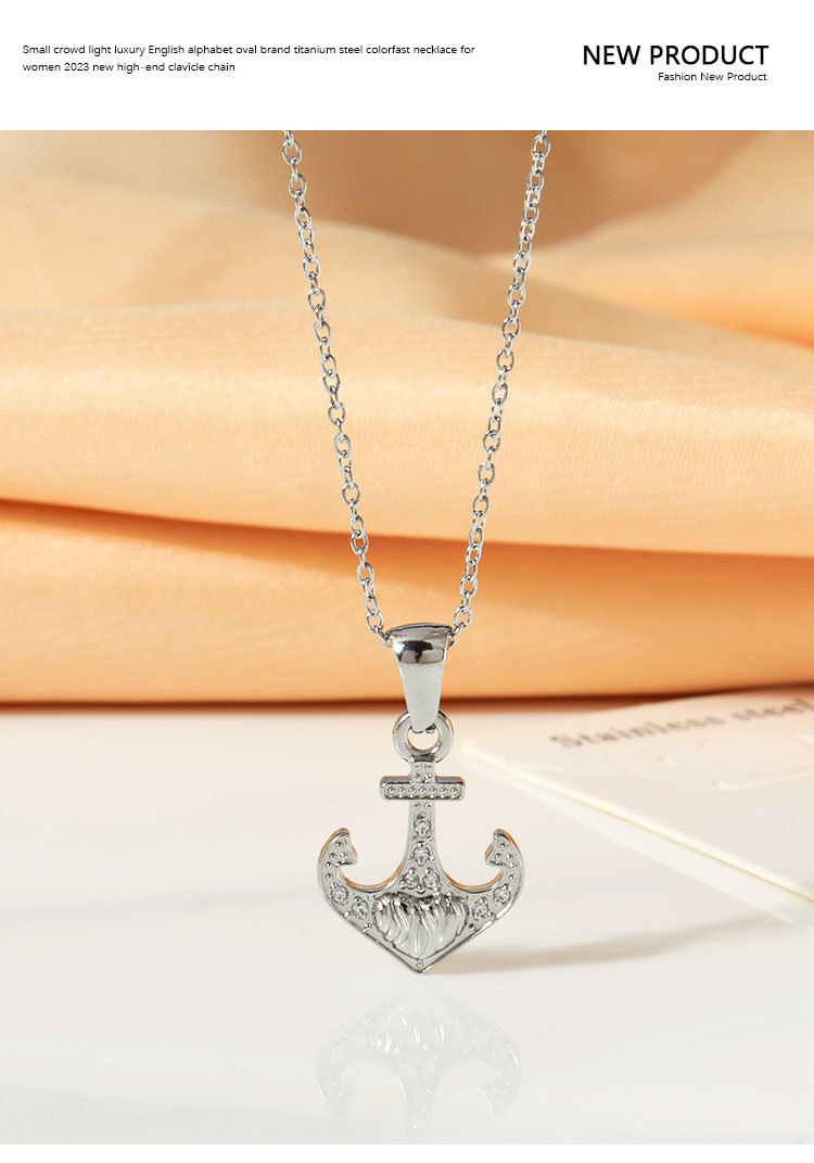 Collana semplice in acciaio al titanio con nave pirata vintage, stile hip hop, ancora, punk, non sbiadisce, con zircone femminile, catena per clavicola con senso avanzato_voghion.com