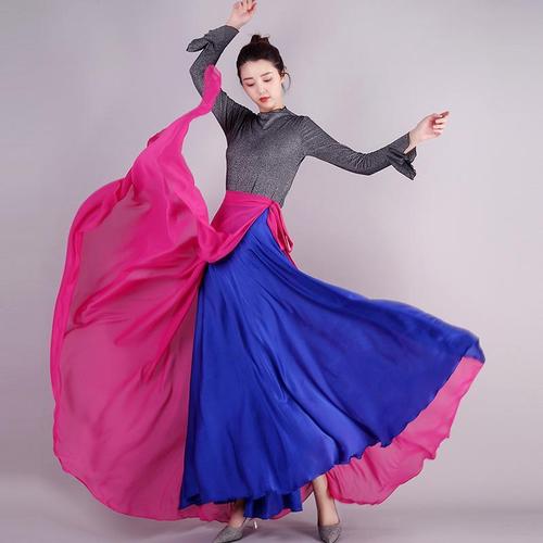 720 Degree flamenco dance Satin Chiffon Skirt Wearing One Piece Lace-Up Skirt on Both Sides Showing  Swinging Dance xinjiang classical dance Skirt for Women