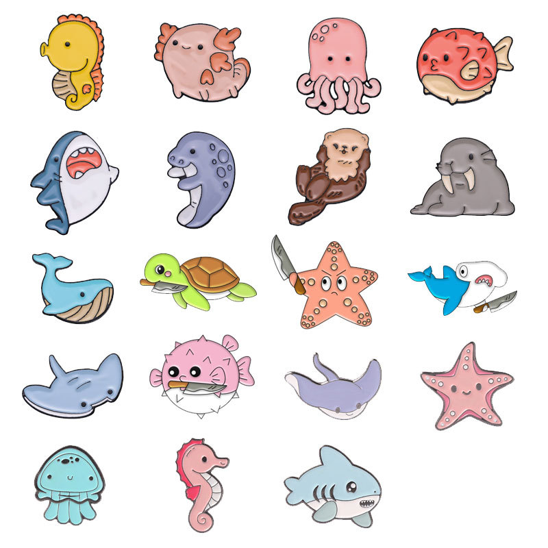 5g Weight Brooches Classification Cute Pin Animal Dolphin Hippocampus Zinc Alloy Stoving Varnish Unisex Brooches