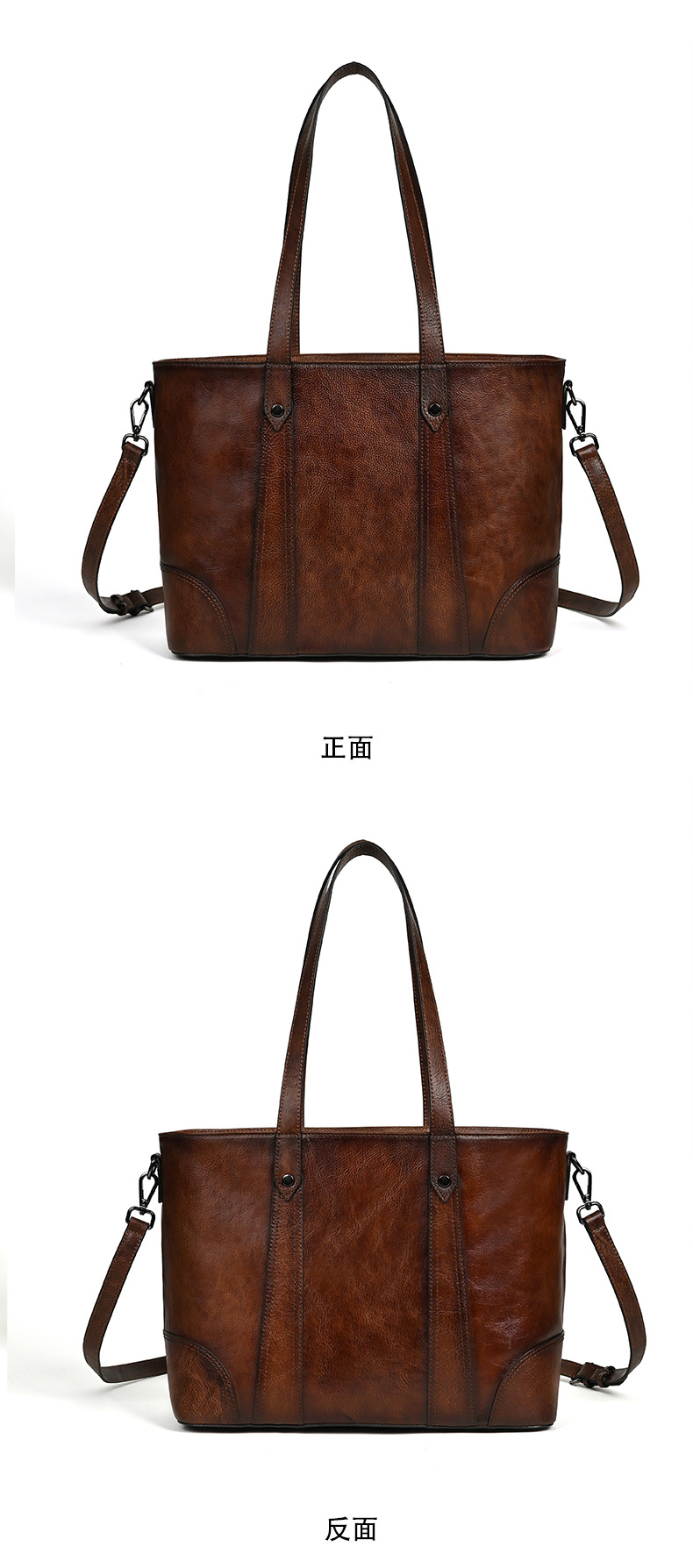 Túi tote nữ da bò cao cấp phong cách retro, dung tích lớn, đeo vai/nách — Màu nâu cổ điển, Màu Cà phê cổ điển, Màu đen cổ điển chi tiết 14