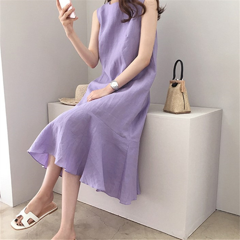 1102 South Korea Dongdaemun New Linen dress 2025 Casual Sleeveless Loose Slimming Fishtail Cotton Linen Dress