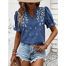 W 86140 Semi-Collar Short Sleeve Blouse ���_�I��������