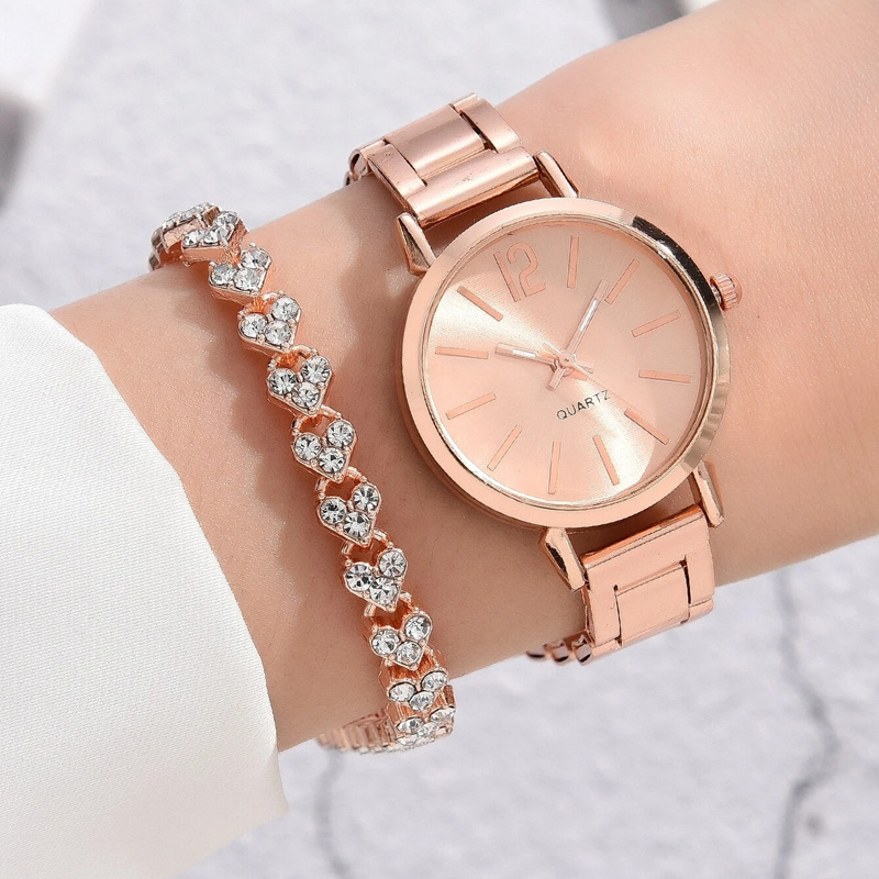 Reloj de mujer correa de acero temperamento reloj de pulsera de moda simple moda reloj de cuarzo conjunto de pulsera image 3