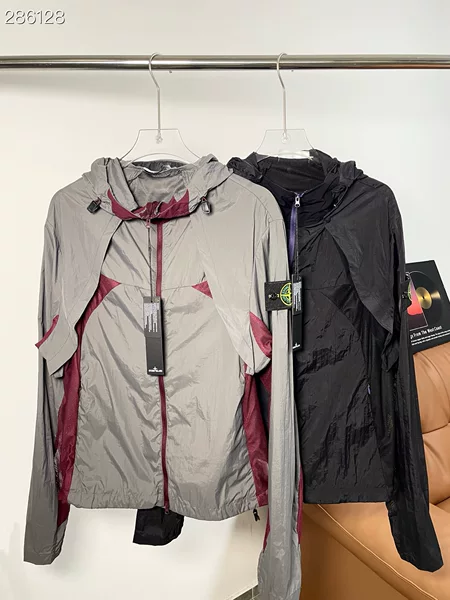 Stone Island detachable two-way outdoor jacket for women and men, color-blocked, hooded, lightweight, breathable, cross-border outerwear