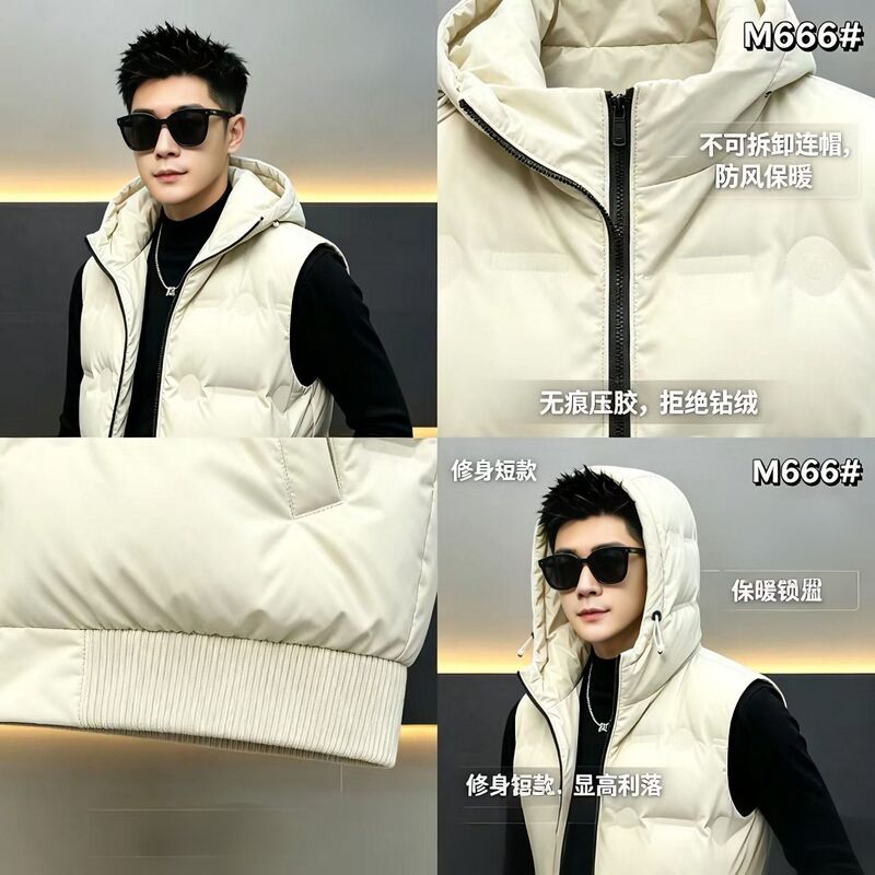 Men's Winter Cotton-Padded Thickened Cold-Proof and Warm Hooded down Cotton Jacket for Young and Middle-Aged Men, Winter Vest for Middle-Aged and Elderly Men