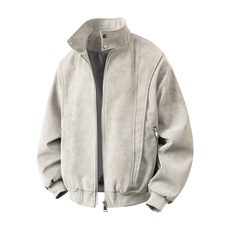 Tangtuan Jacket 2026 New Spring and Autumn Style for Men and Women, American Retro Stand-up Collar Loose-fitting Maillard Washed Leather Jacket Tangtuan Jacket 2026 New Spring and Autumn Style for Men and Women, American Retro Stand-up Collar Loose-fitting Maillard Washed Leather Jacket