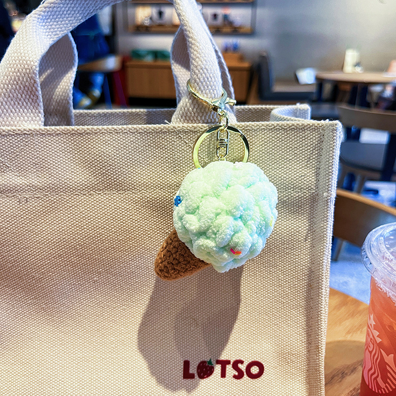 Bunter Schlüsselanhänger aus Plüsch mit Eiscreme, süße Cartoon-Simulation, süße Tüte, Paartasche, Anhänger, kleines Geschenk_voghion.com