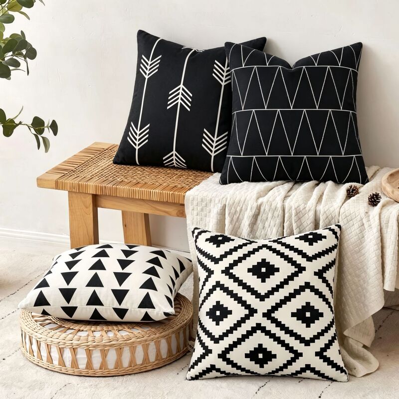 Modern Simple Pillow Case Linen Printed Pillow Four-piece Set Home Sofa Decorative Pillow Living Room Cushion Wholesale