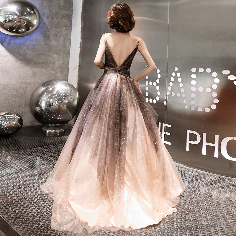 Vestido de noche para mujer 2025, nuevo vestido largo elegante con tirantes y diseño sin espalda para anfitriona de banquete