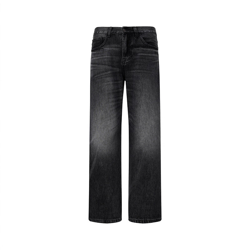 Men's Clothing Whiskered Denim Jeans American Style Straight Leg Retro Loose Fit Wide Leg Washed Black Trousers For Men And Women_mkmklike.com