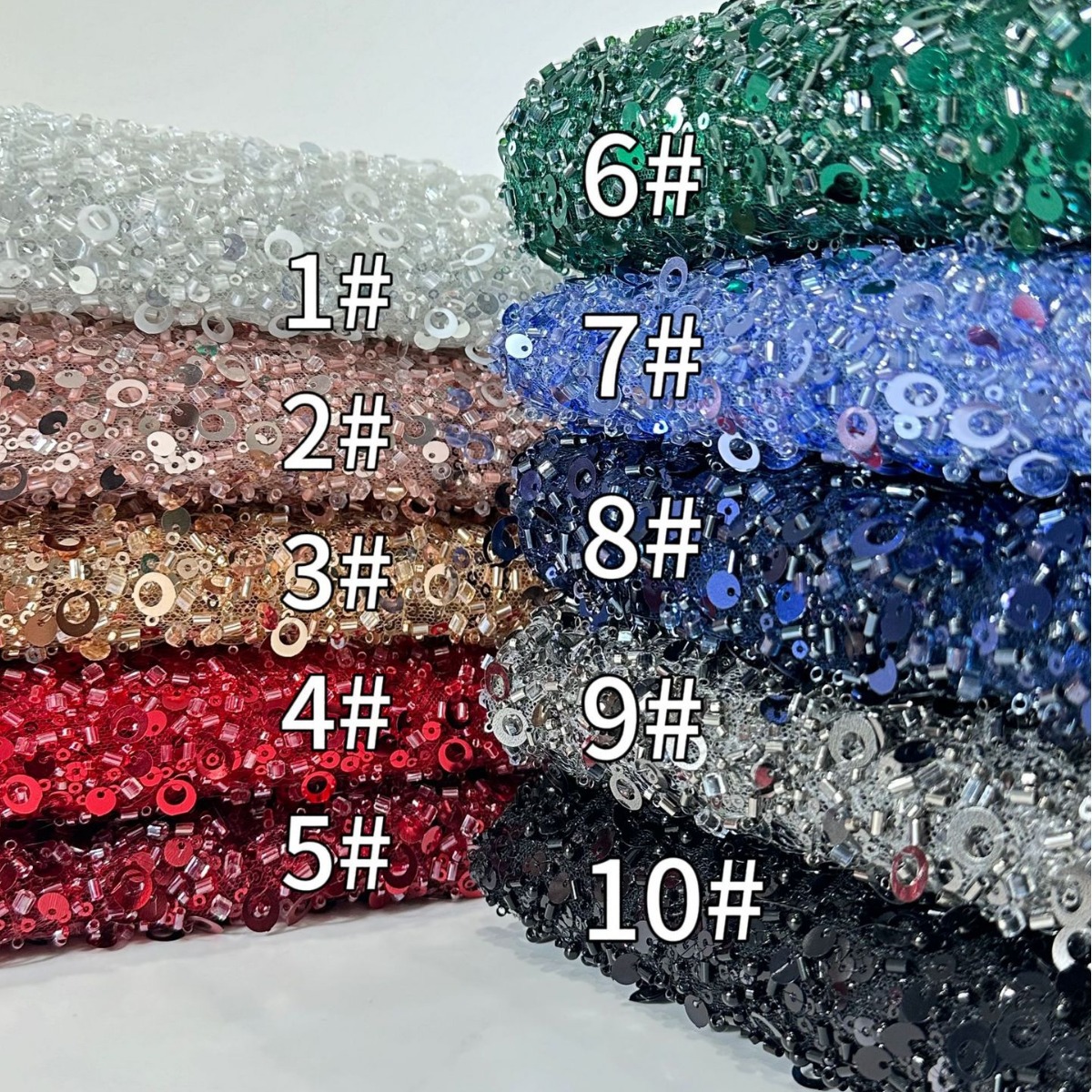 Inventario de piezas de pendientes pesados sequinado tubo de perlas bordado tela de malla vestido vestido de boda cheongsam tela de vestido