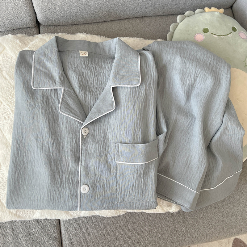 Primavera y otoño delgada pijamas de algodón nublado hombre ocio simple color sólido vestido en vivo conjunto de ropa de casa comercio exterior al por mayor