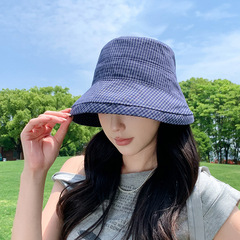 日本のレトロなチェック柄防風漁師帽子女性の夏の日焼け止め大きなつばの日よけ帽子ファッショナブルな顔小盆地帽子