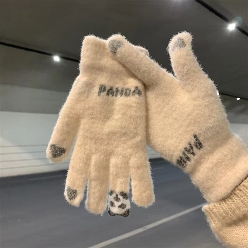 Guantes de peluche de dibujos animados de punto guantes de pantalla táctil a prueba de frío mujeres invierno calentamiento grueso guantes de algodón estudiantes coreanos para montar